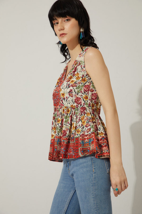 Bohera My Flower Sleeveless Peplum Top - Myra USA