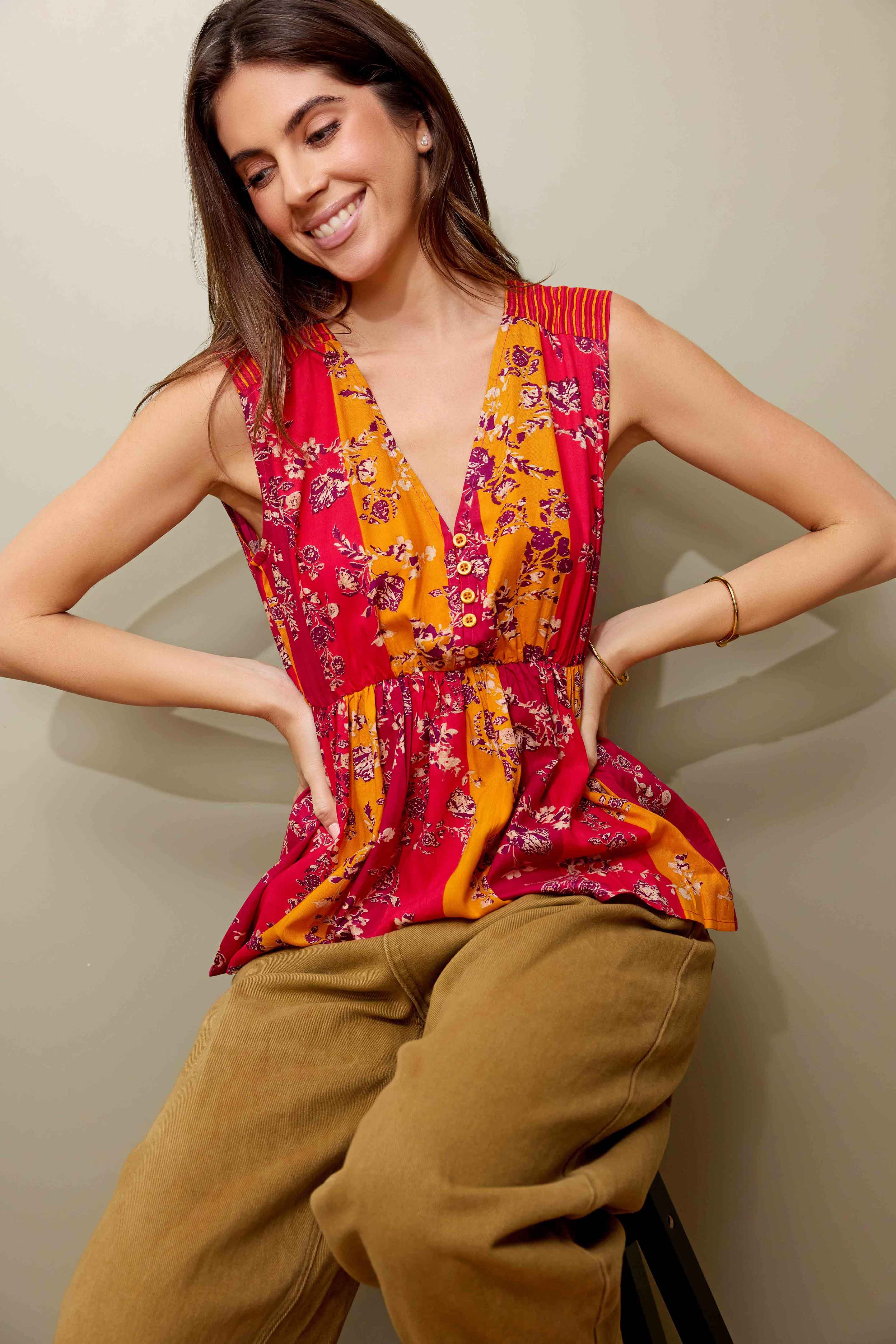 Bohera Grace Anne Color Stripe Sleeveless Peplum Top