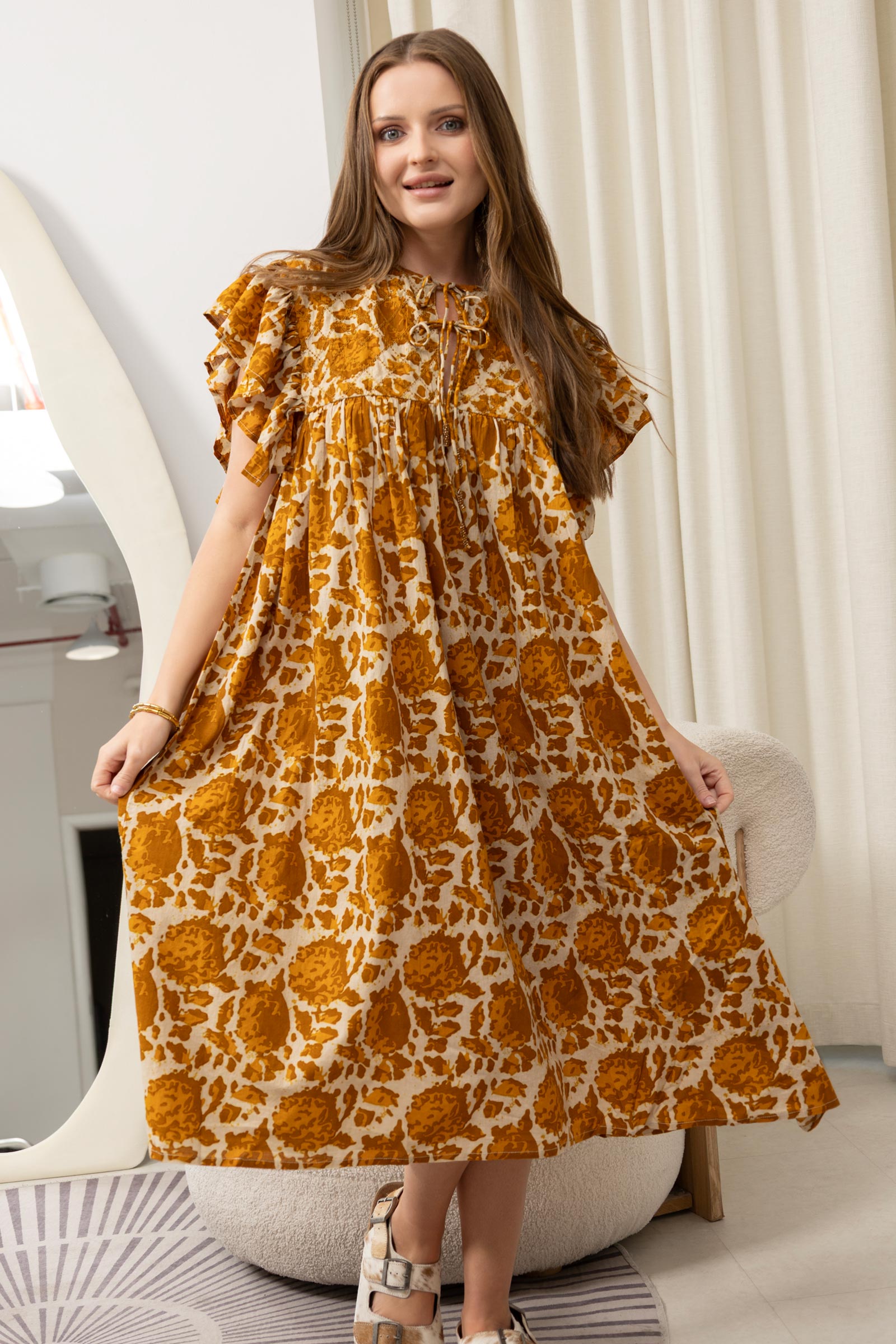 Bohera Beverly Frilled Sleeve Free Form Dress - Myra USA