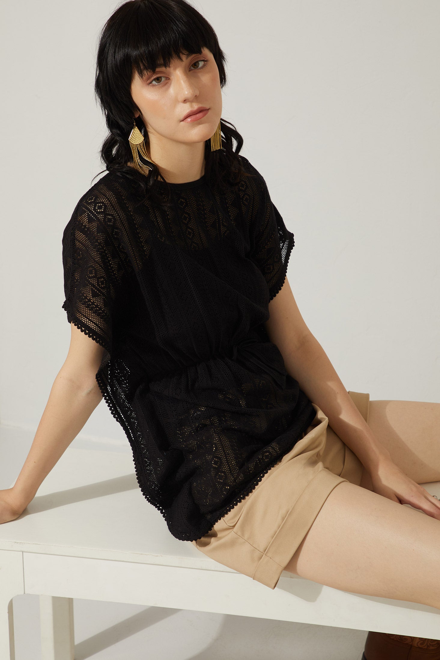 Bohera Tessa Black Lace Tunic Kaftan Top - Myra USA