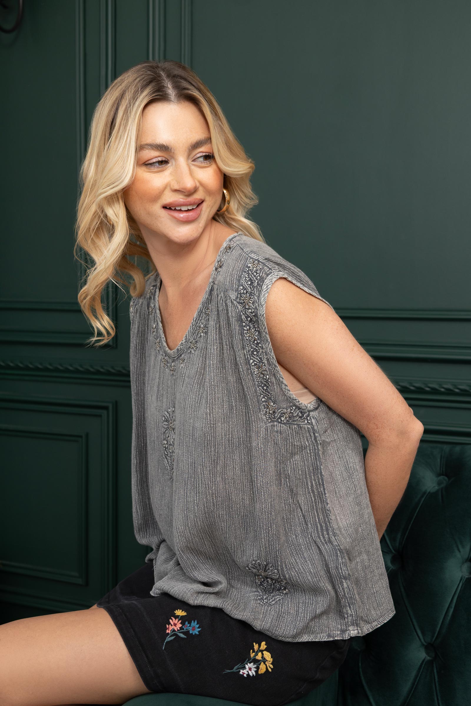 Bohera Arya Embroidered Washed Top