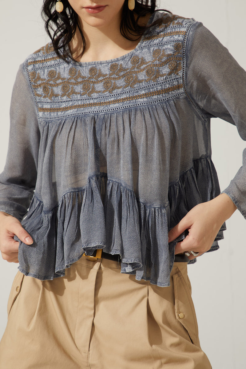 Bohera Moana Embroidered Washed TOP