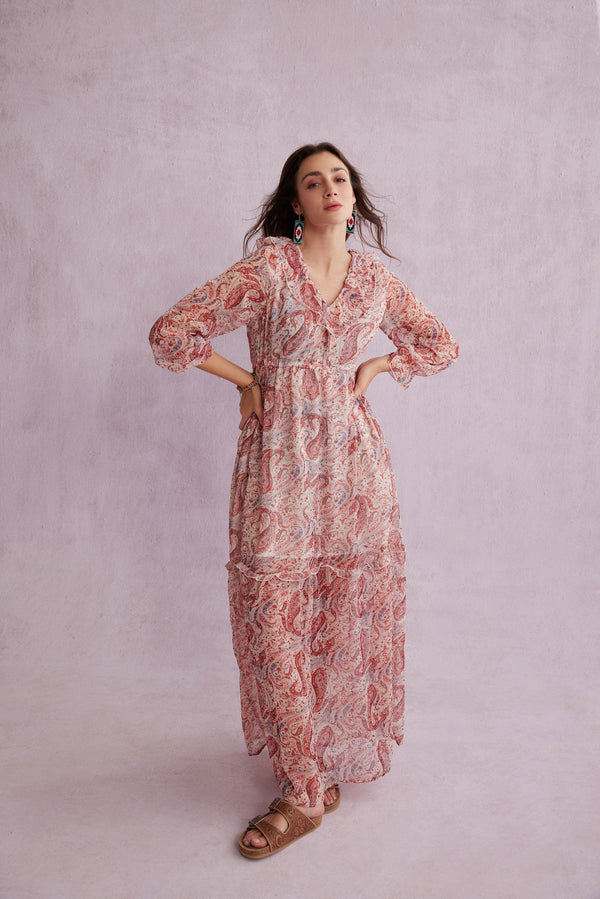 Bohera Eleanor V-Neck Paisley Maxi Dress - Myra USA