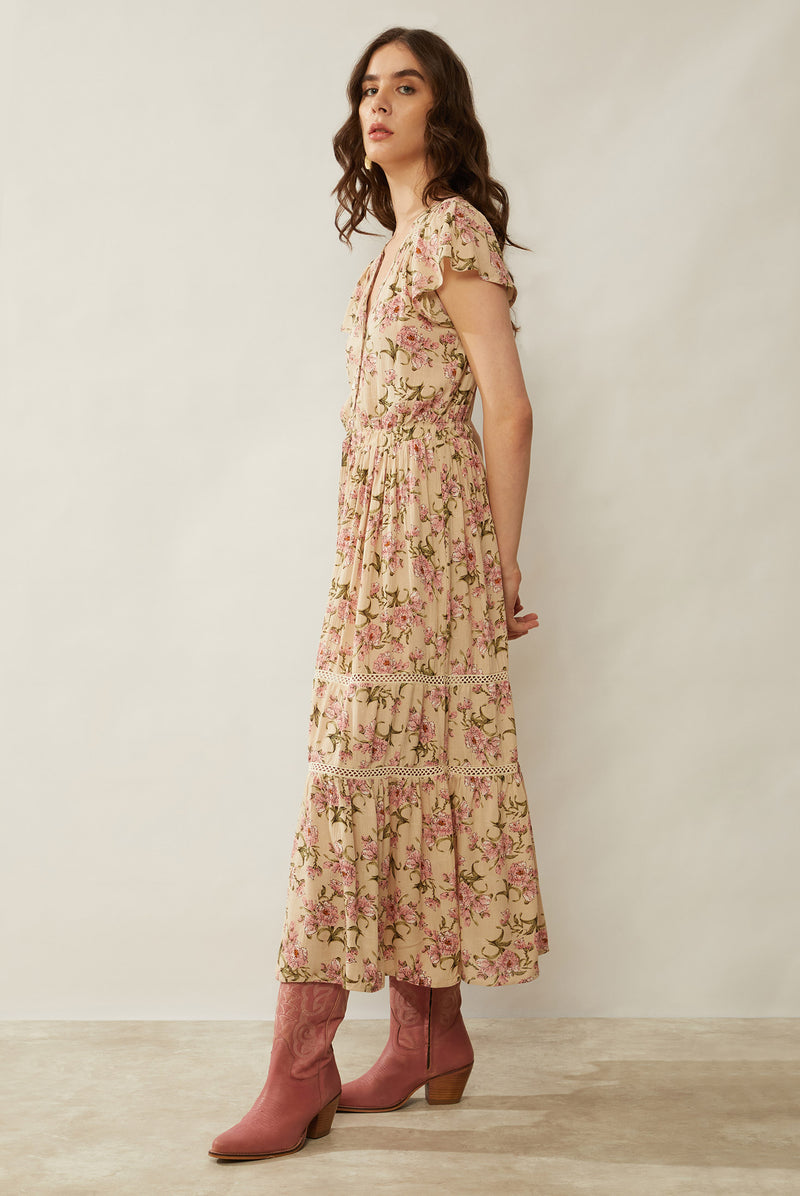 Bohera Floral Splendor Drop Waist Dress