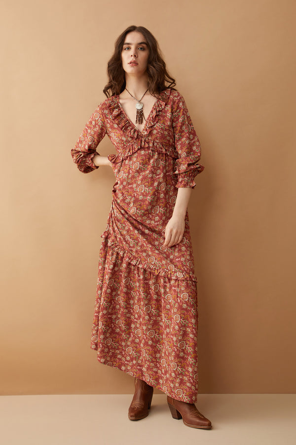 Bohera  Camille V-Neck Ruffle Dress - Myra USA