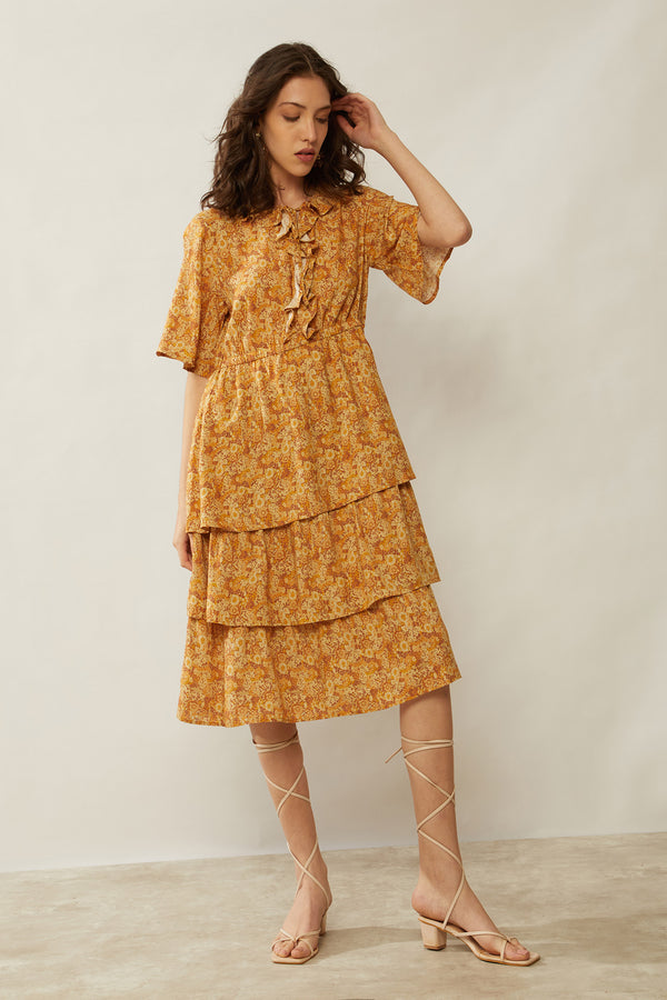 Bohera  Deanna Ruffled Neck Drop Waist Dress - Myra USA