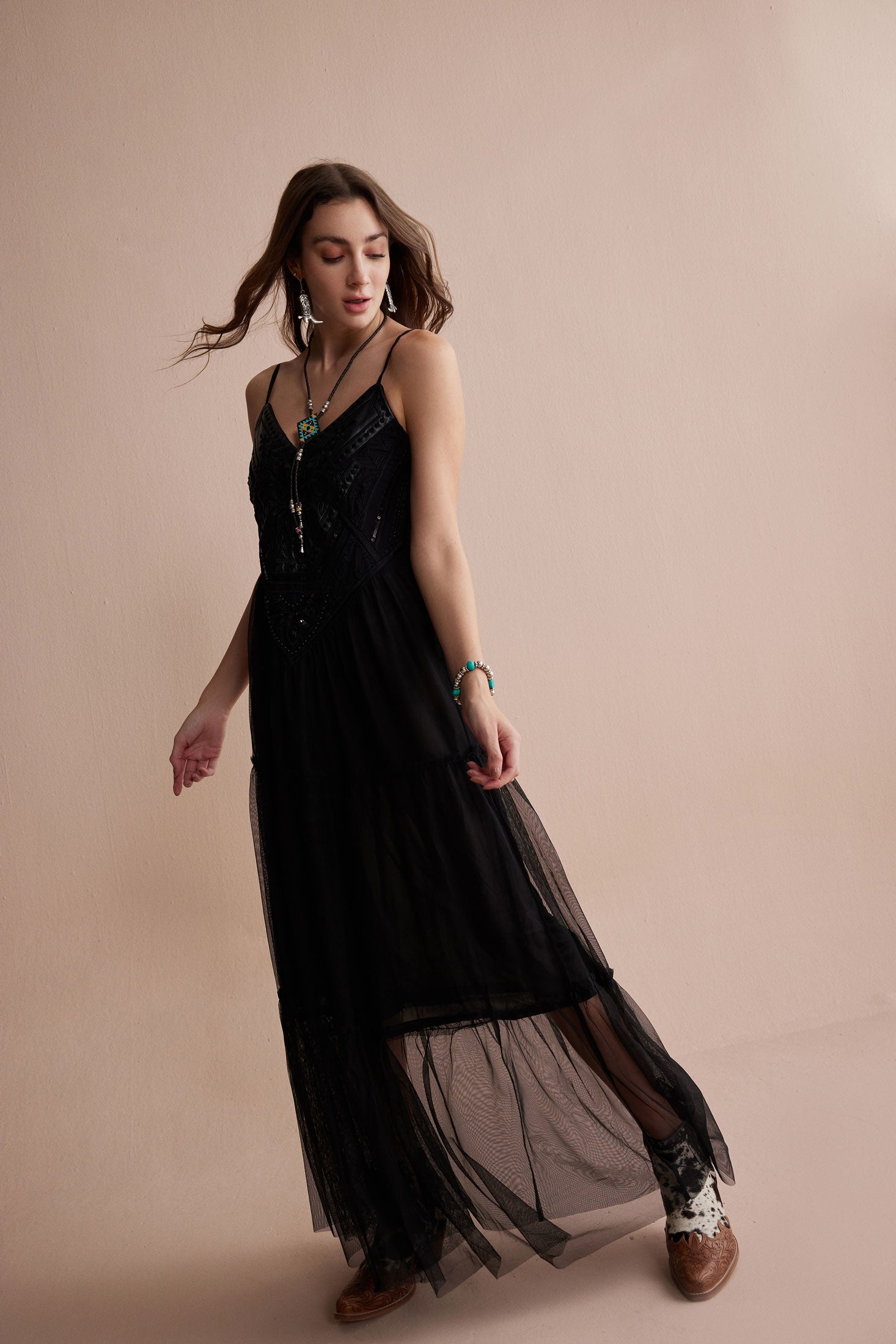 Bohera Janet Elaine Embroidered Leather Tier Dress - Myra USA