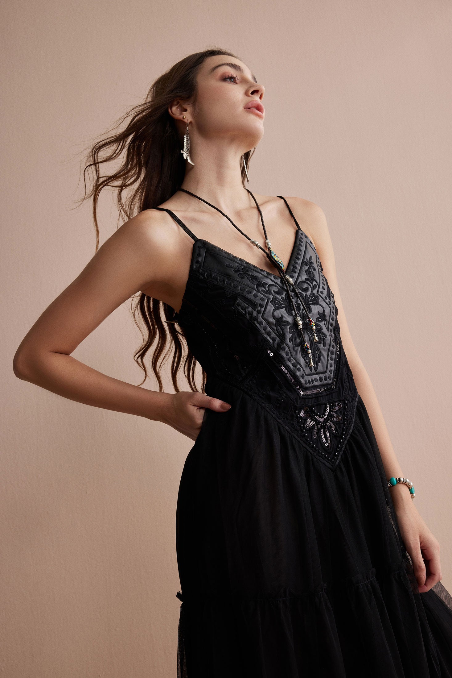 Bohera Janet Elaine Embroidered Leather Tier Dress - Myra USA