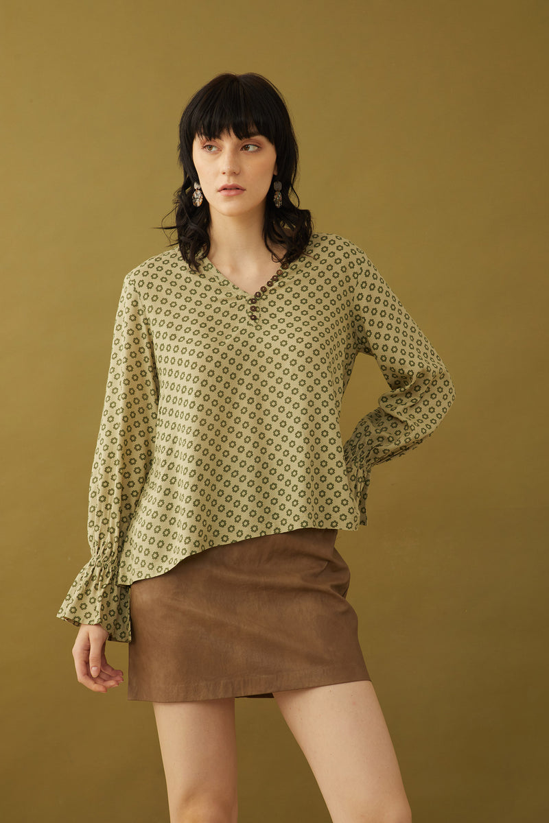 Bohera  Oriana Accent Ruffled Sleeve Buttoned Top