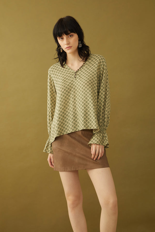 Bohera  Oriana Accent Ruffled Sleeve Buttoned Top