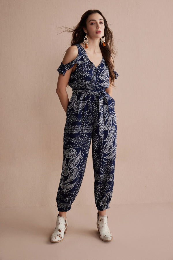 Bohera Alexis Jumpsuit in Navy Paisley