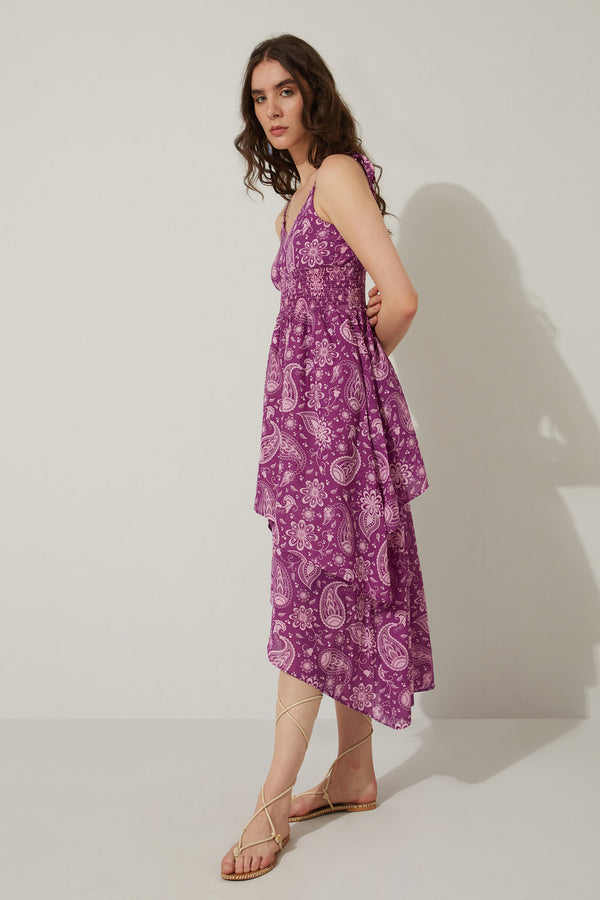 Bohera Penelope Drop Waist Ruffled Dress in Purple