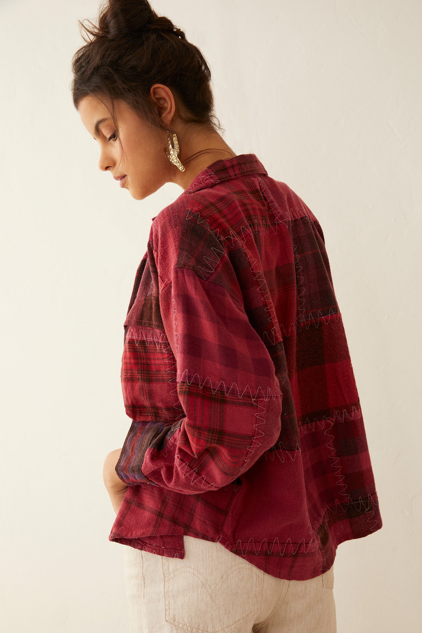 Emma Dawn Patchwork Shacket in Red - Myra USA