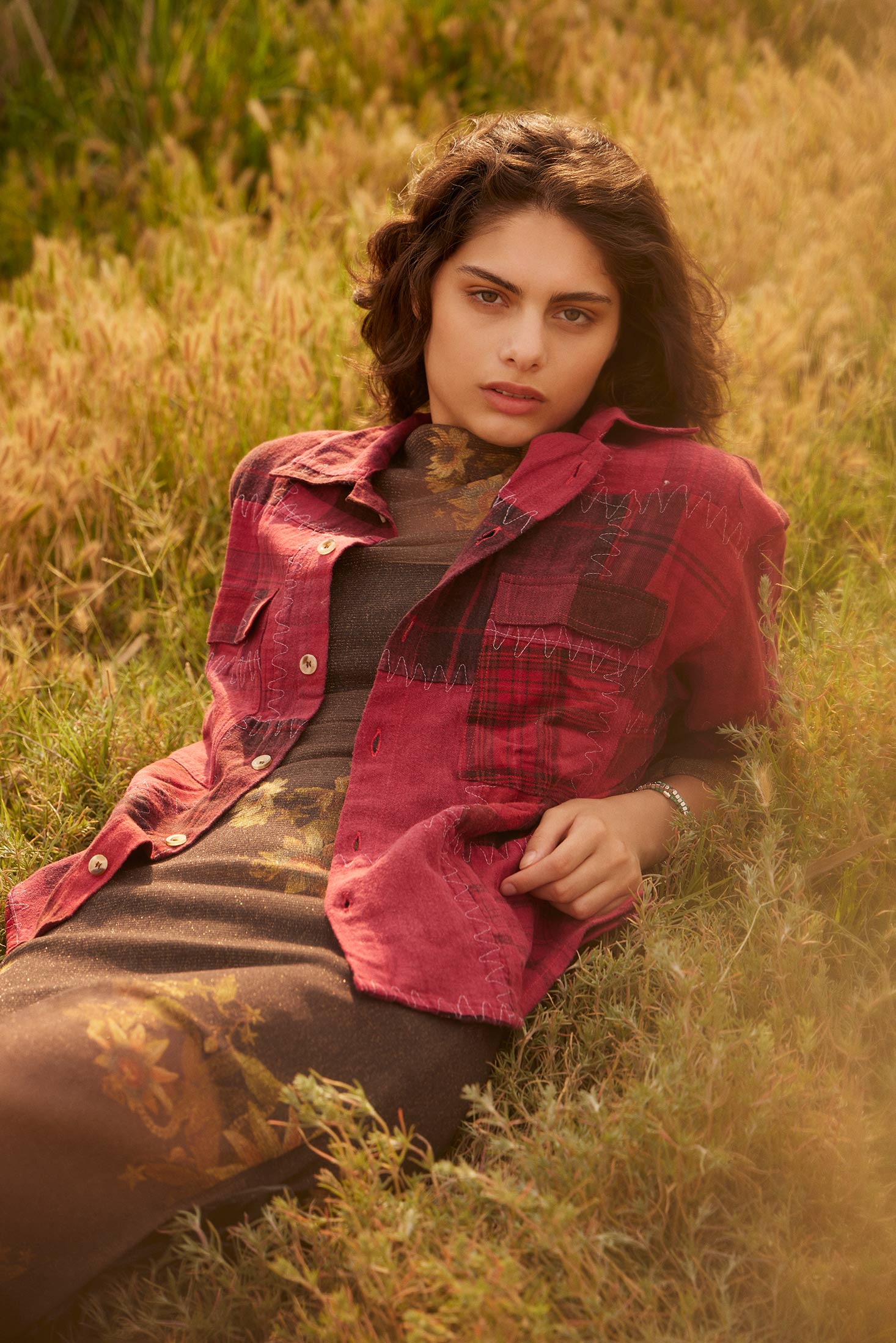 Emma Dawn Patchwork Shacket in Red - Myra USA