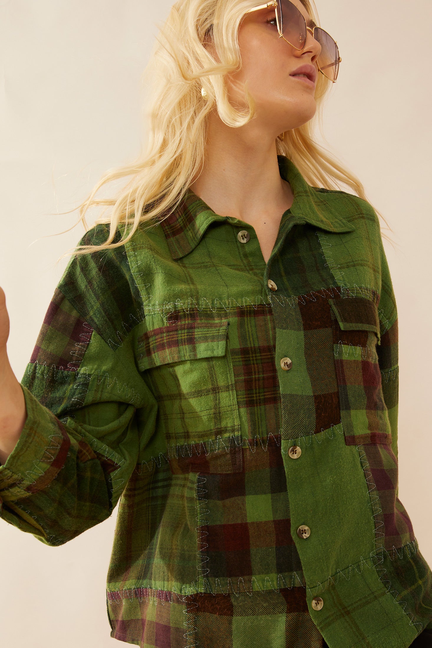 Emma Dawn Patchwork Shacket in Green - Myra USA