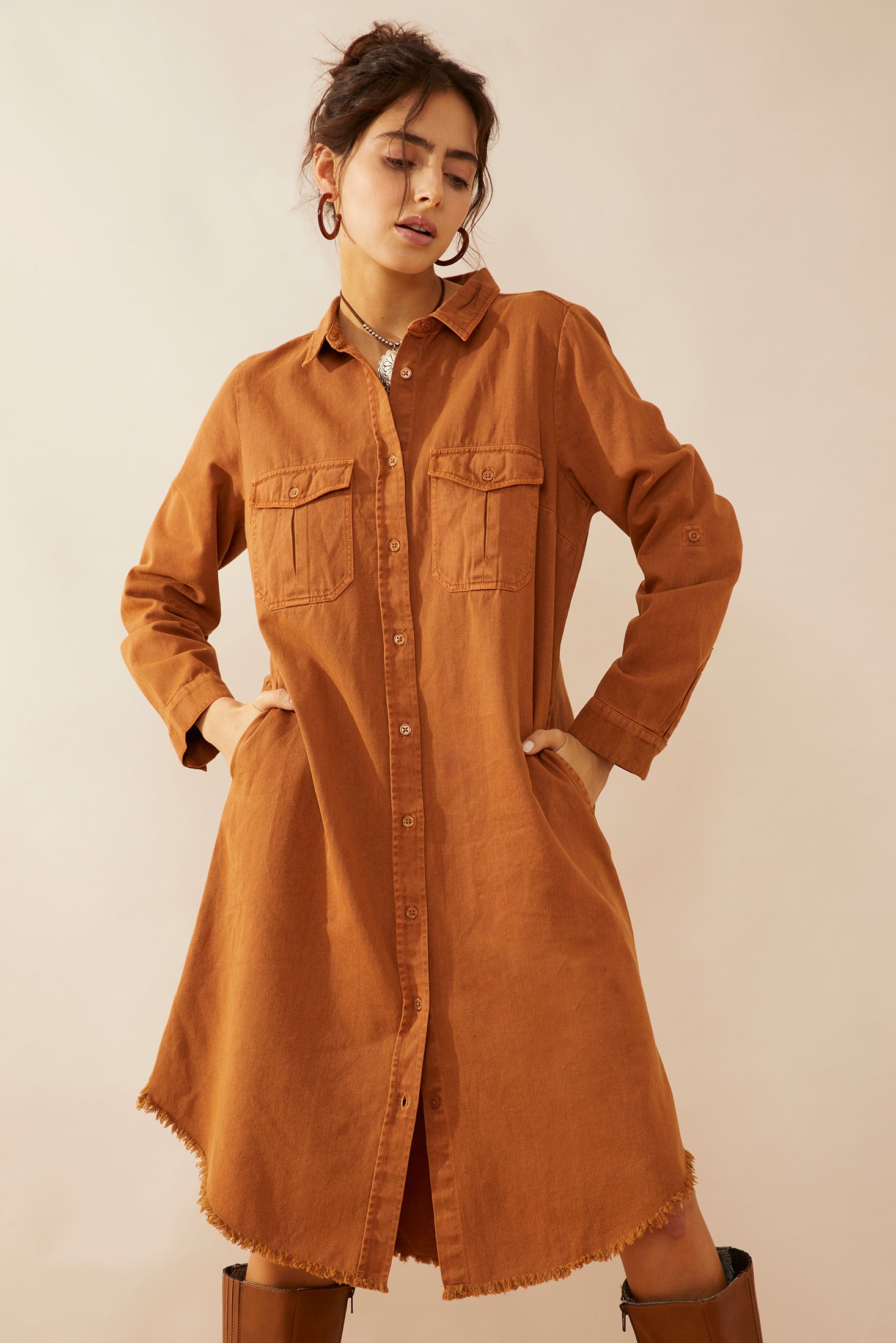 Jaipena Shirt Dress In Golden Sand - Myra USA