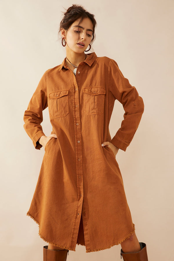 Jaipena Shirt Dress In Golden Sand - Myra USA
