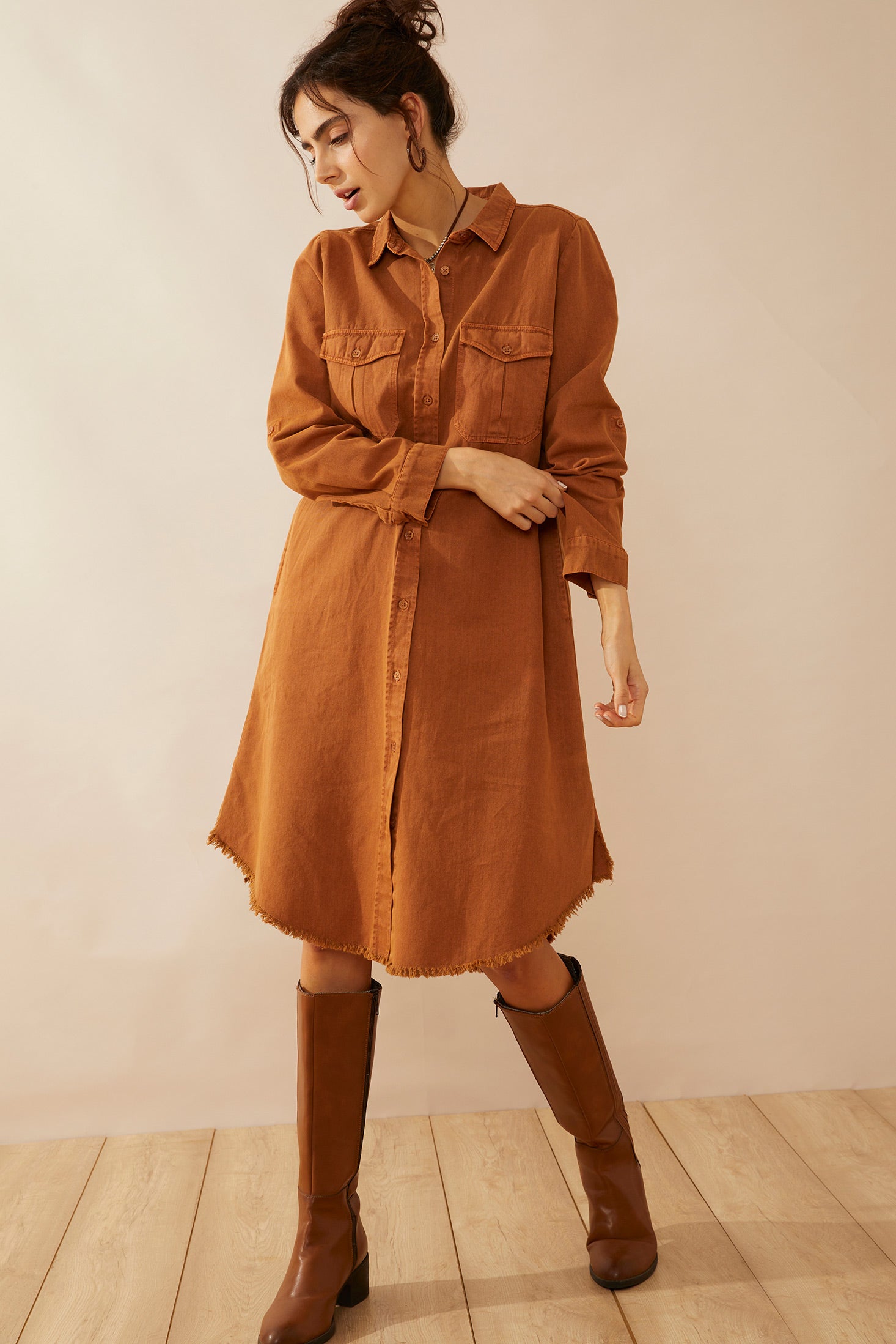 Jaipena Shirt Dress In Golden Sand - Myra USA