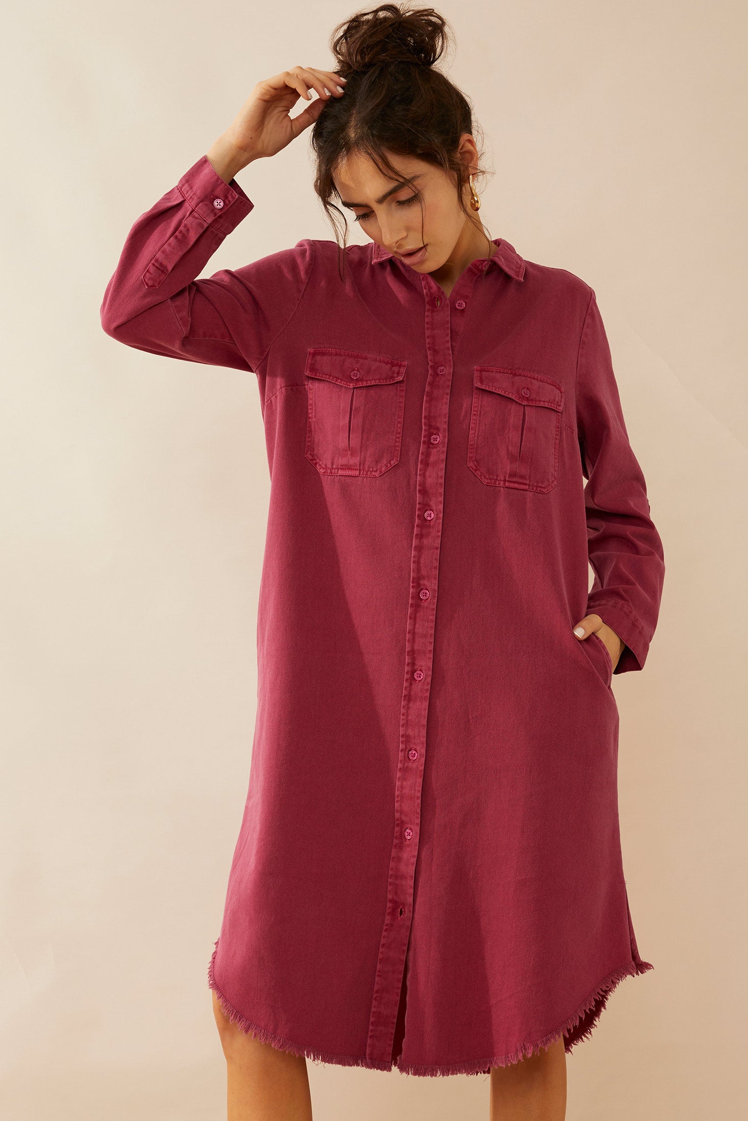 Jaipena Shirt Dress In Magenta - Myra USA