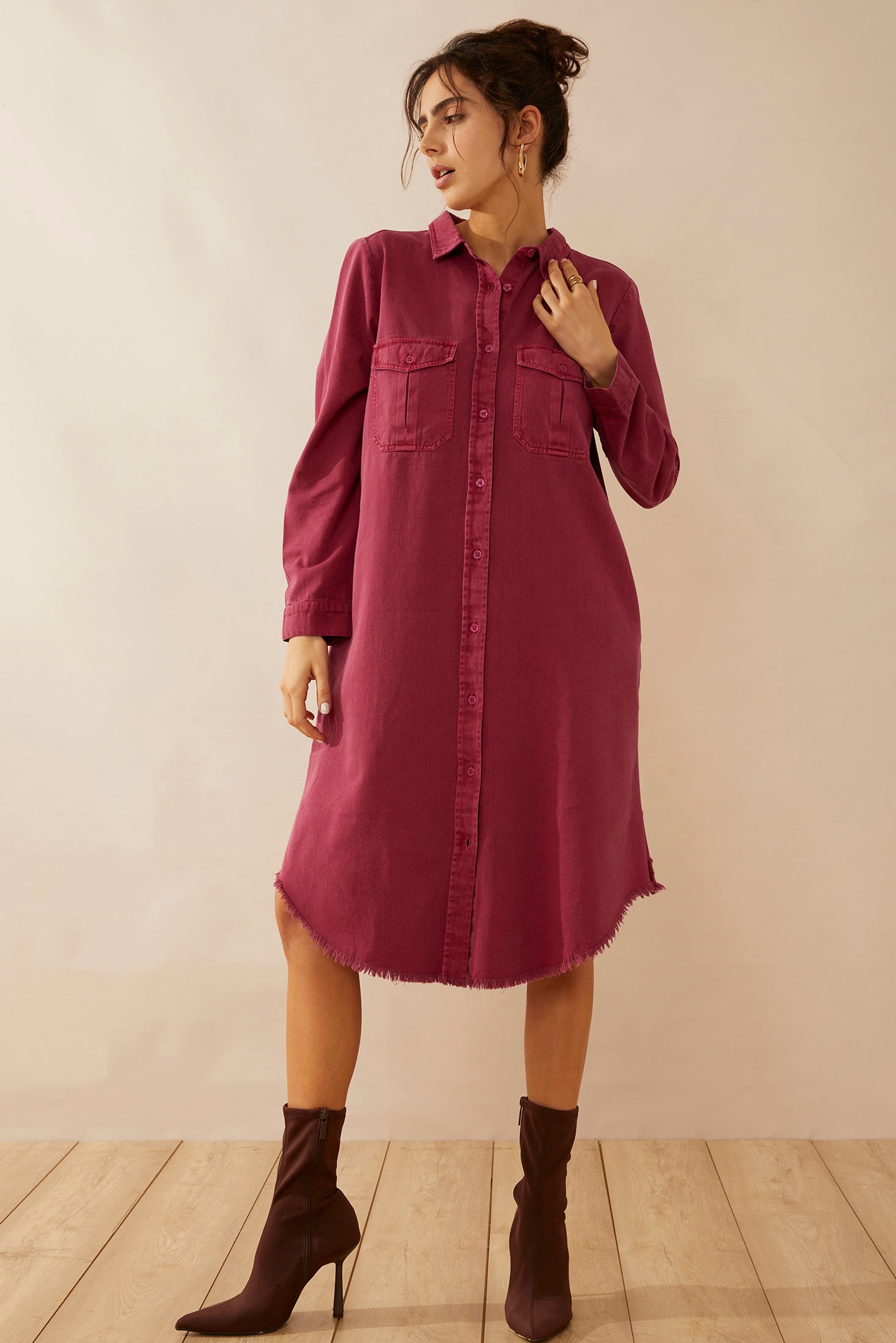 Jaipena Shirt Dress In Magenta - Myra USA