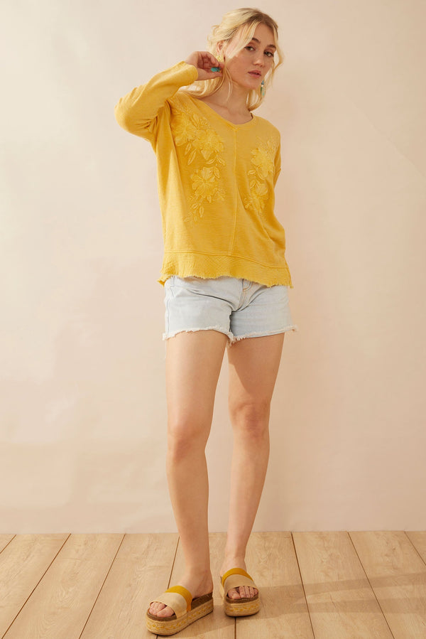 Rosalee V-Neck Top In Yellow - Myra USA