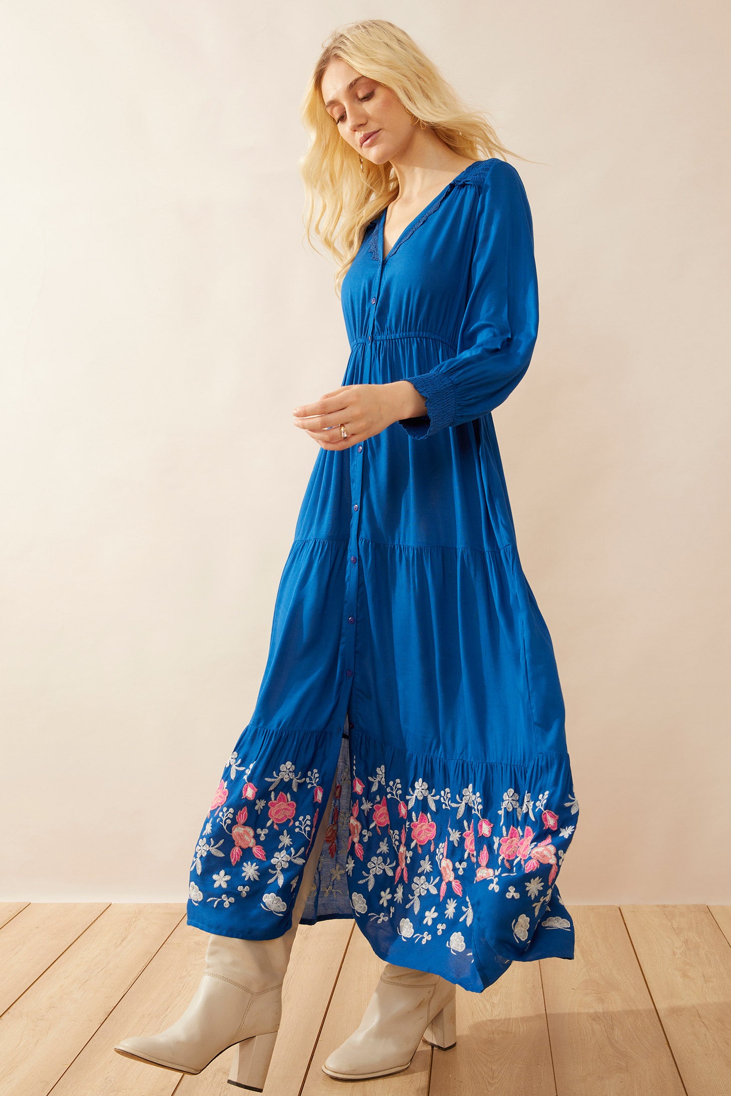 Nova Bleu Drop Waist Embroidered Dress - Myra USA