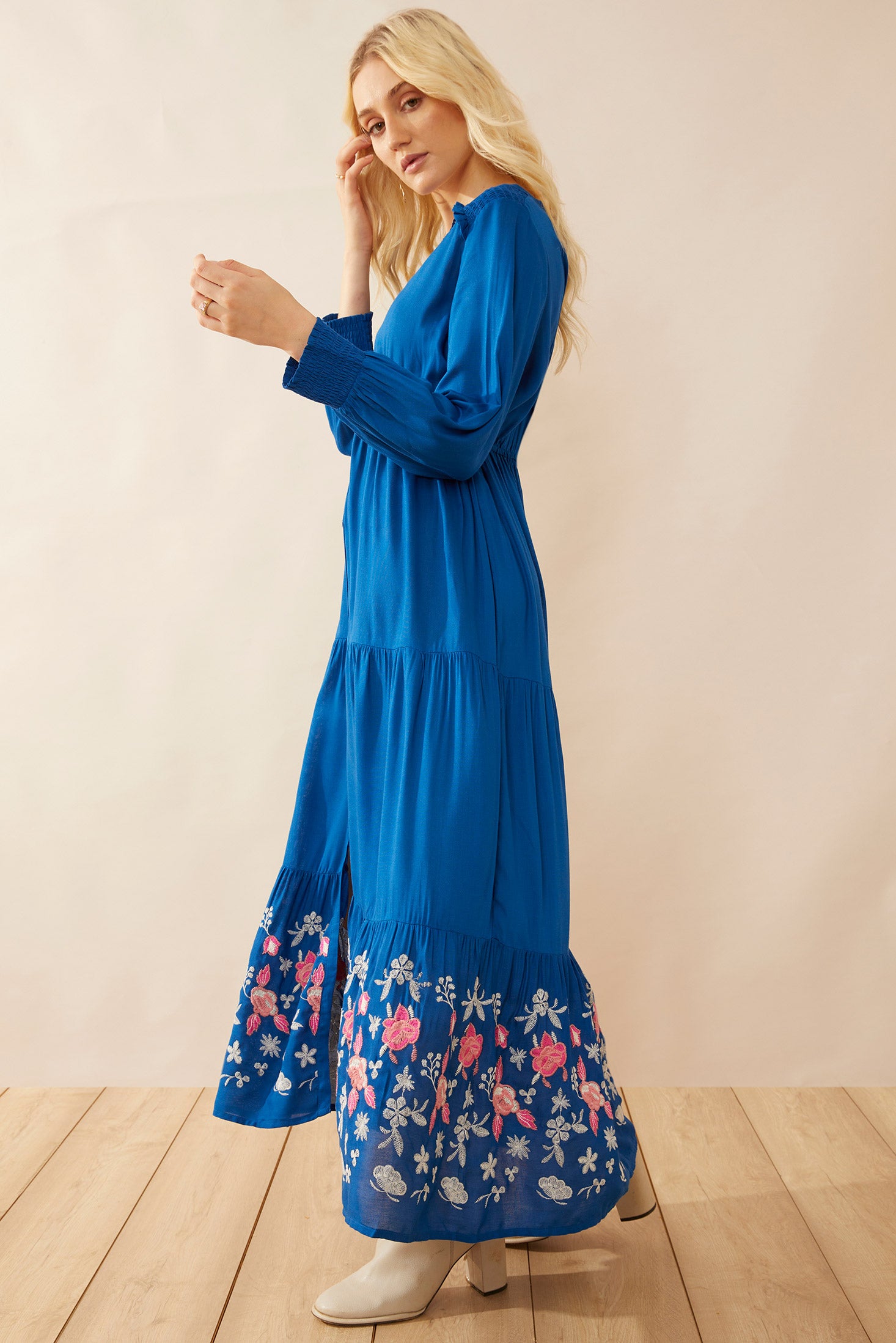 Nova Bleu Drop Waist Embroidered Dress - Myra USA