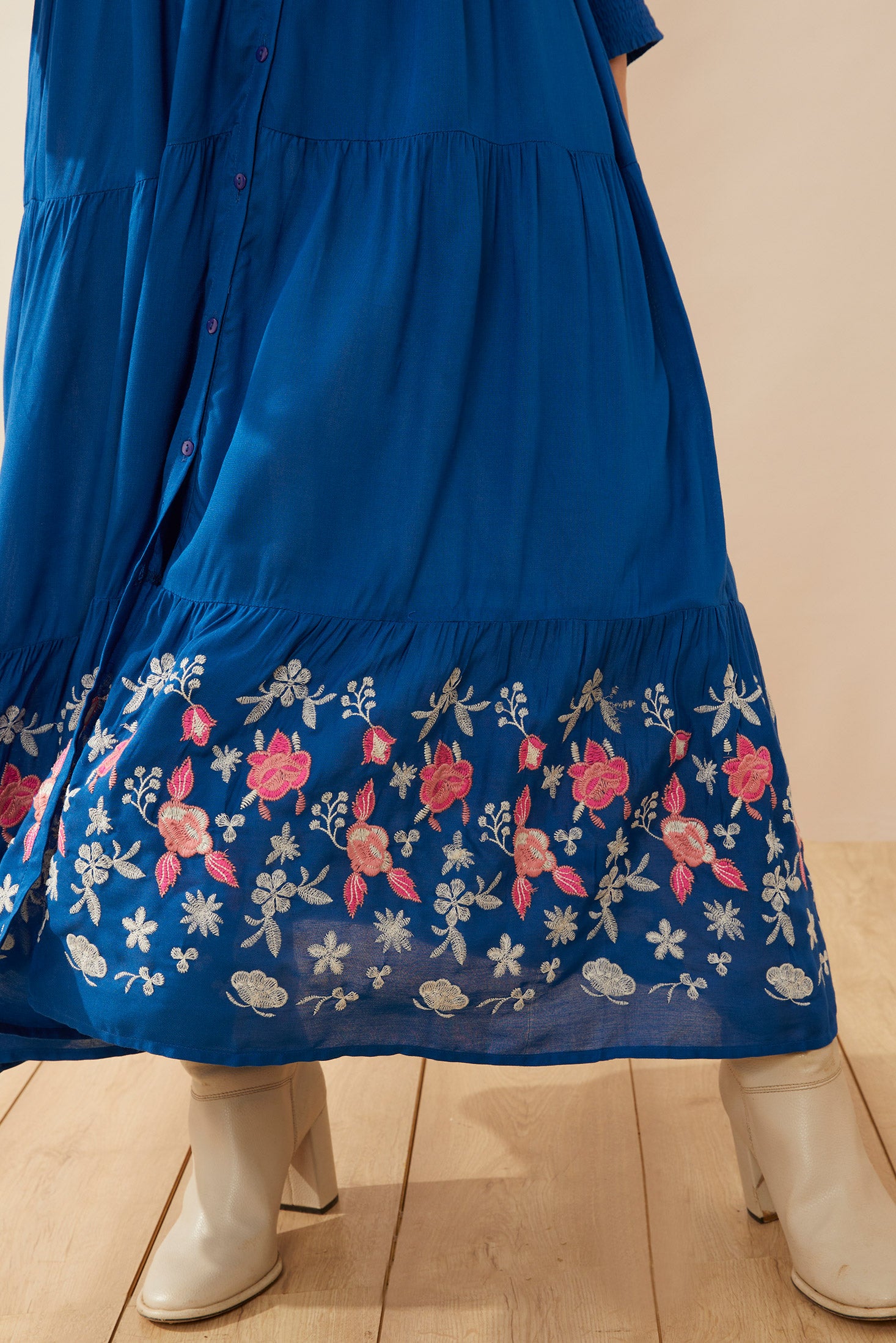 Nova Bleu Drop Waist Embroidered Dress - Myra USA