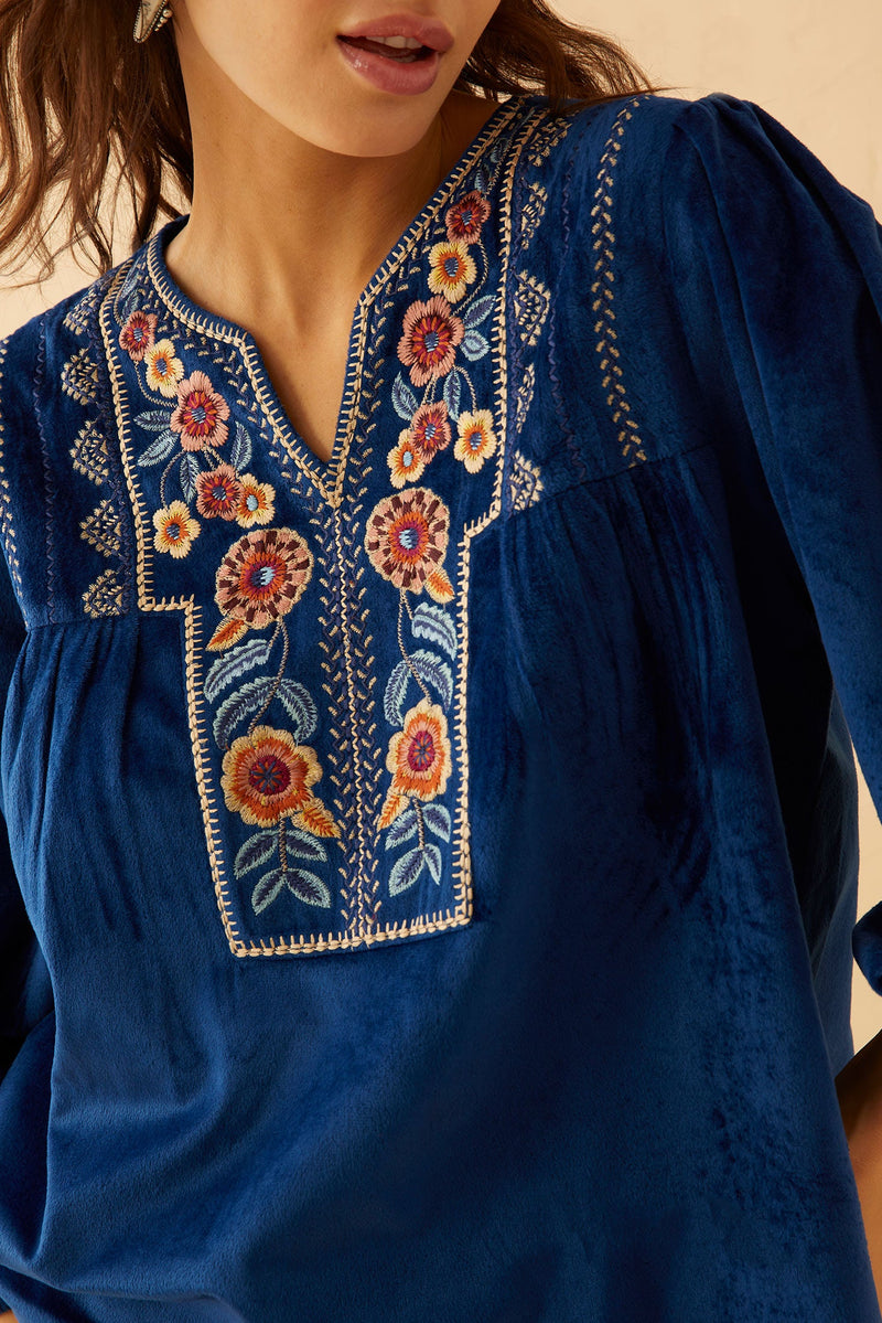 Juliana Azure Embroidered Top