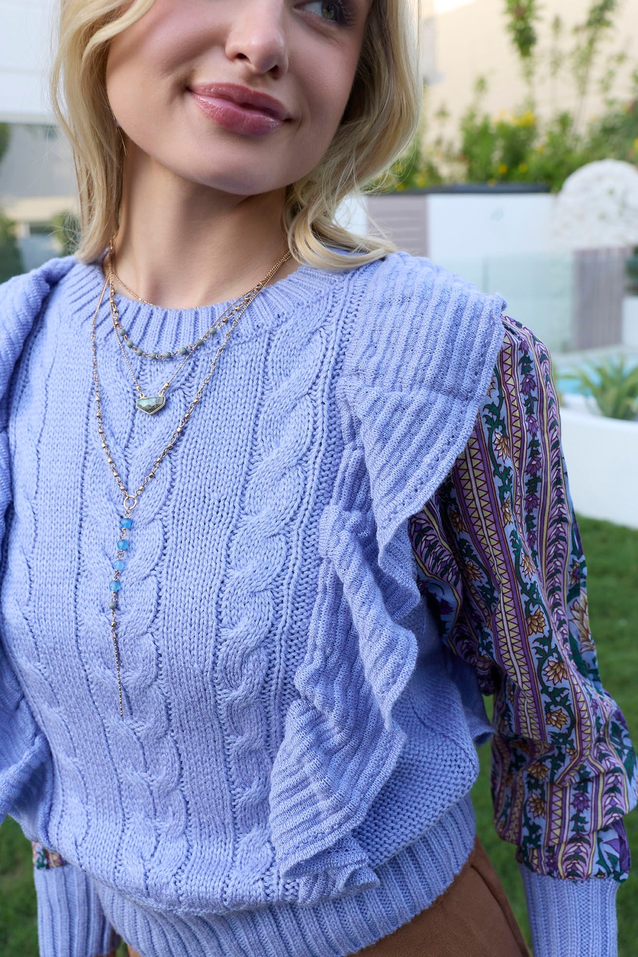 Penelope Ruffled Sweater in Blue - Myra USA