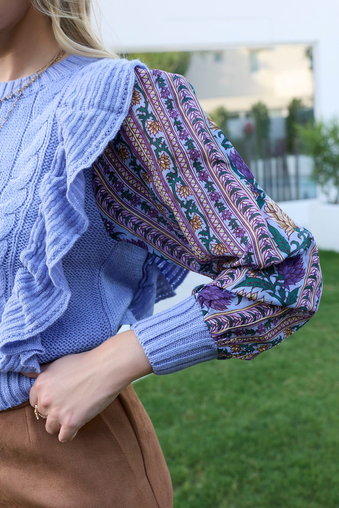 Penelope Ruffled Sweater in Blue - Myra USA