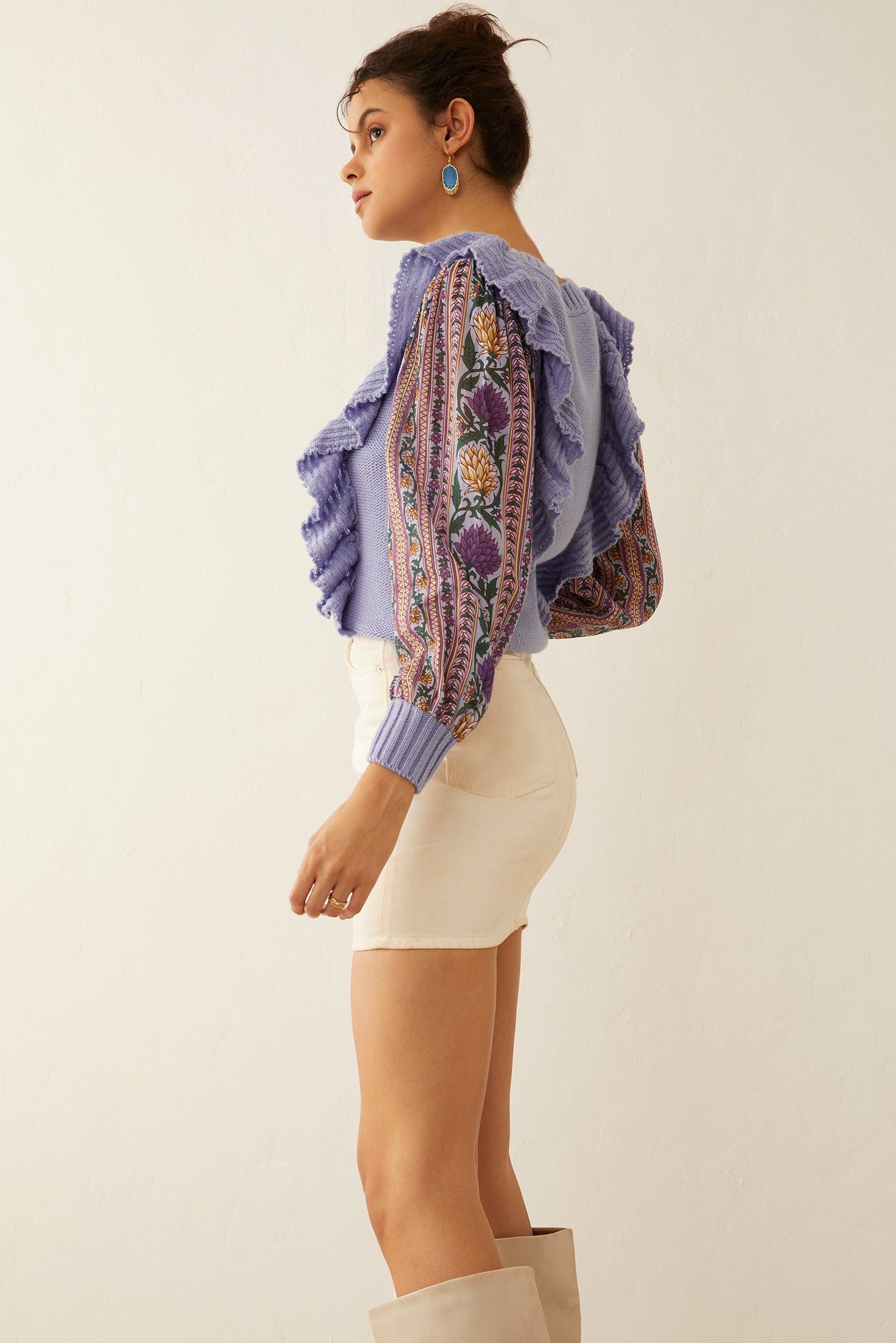 Penelope Ruffled Sweater in Blue - Myra USA