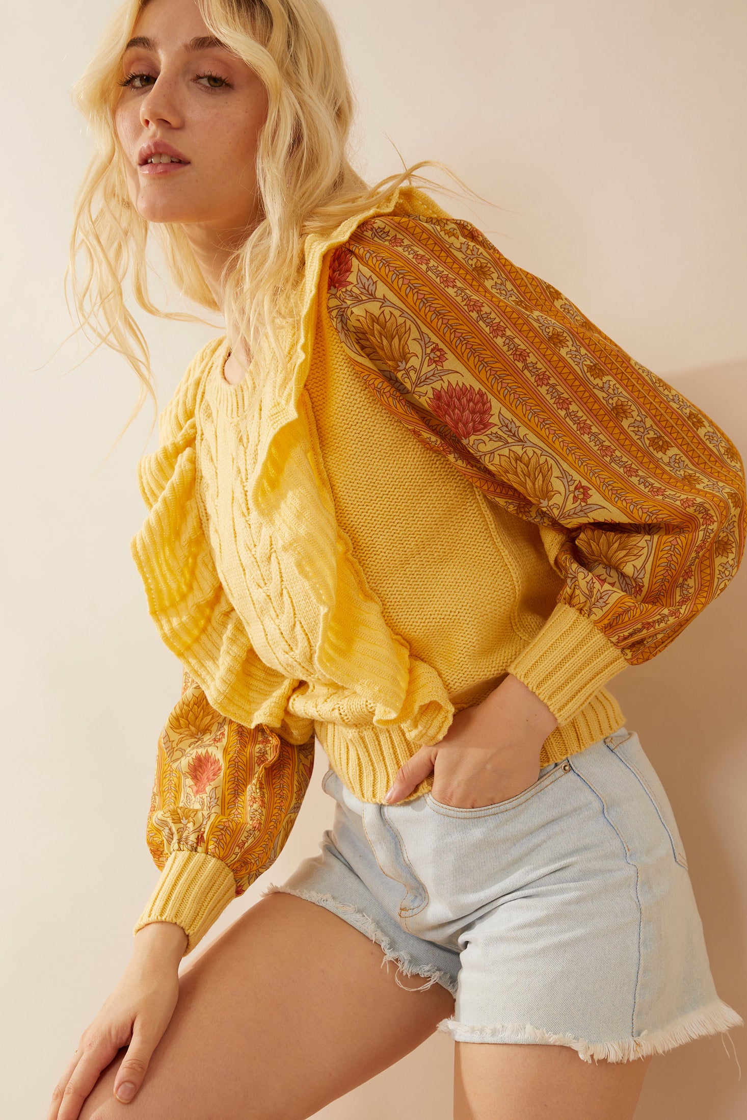Penelope Ruffled Sweater in Sunrise Yellow - Myra USA