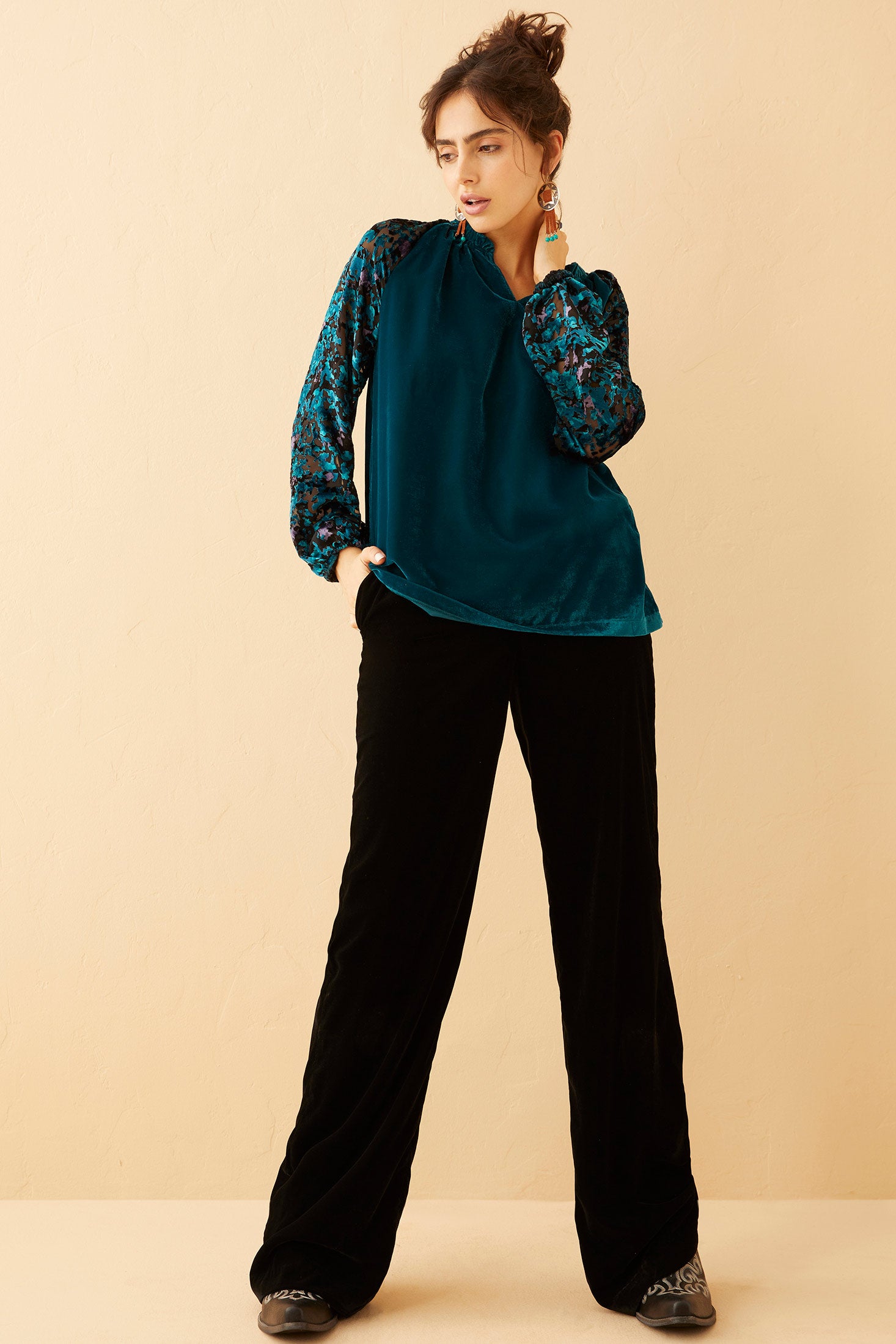 Zandra Velvet V-Neck Top - Myra USA