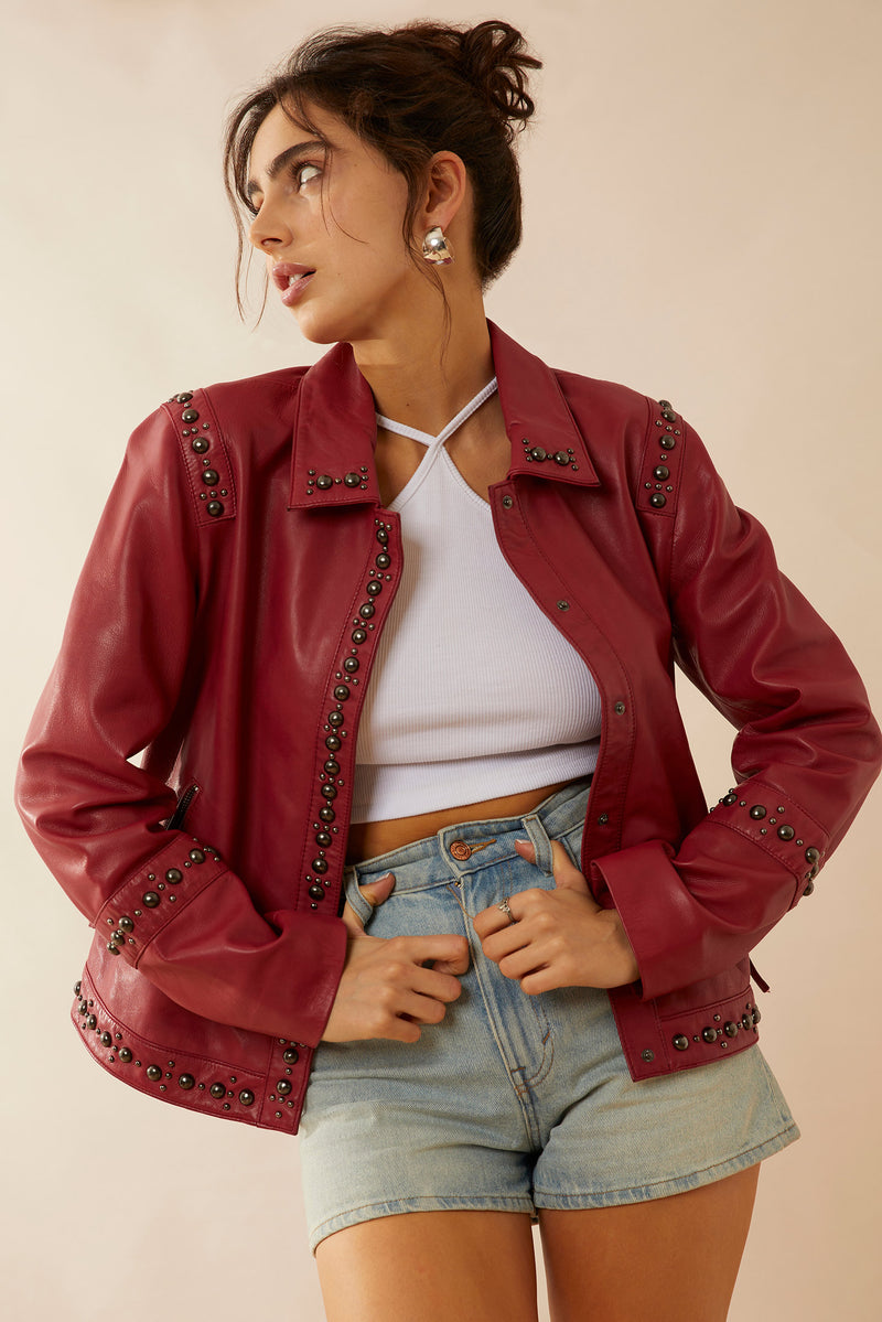 Octavia Jane Leather Jacket In Red