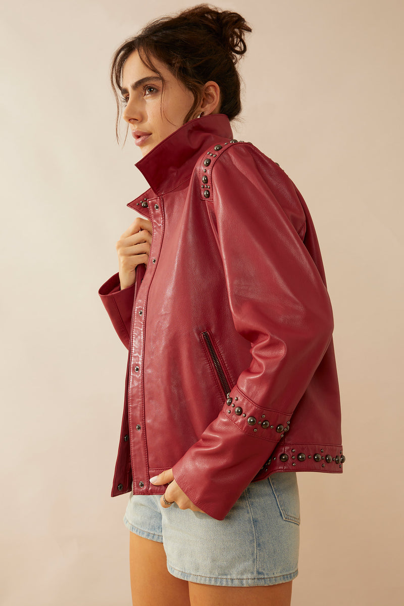 Octavia Jane Leather Jacket In Red