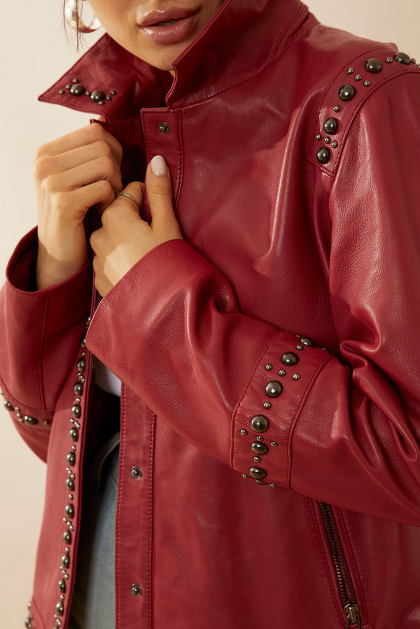 Octavia Jane Leather Jacket In Red