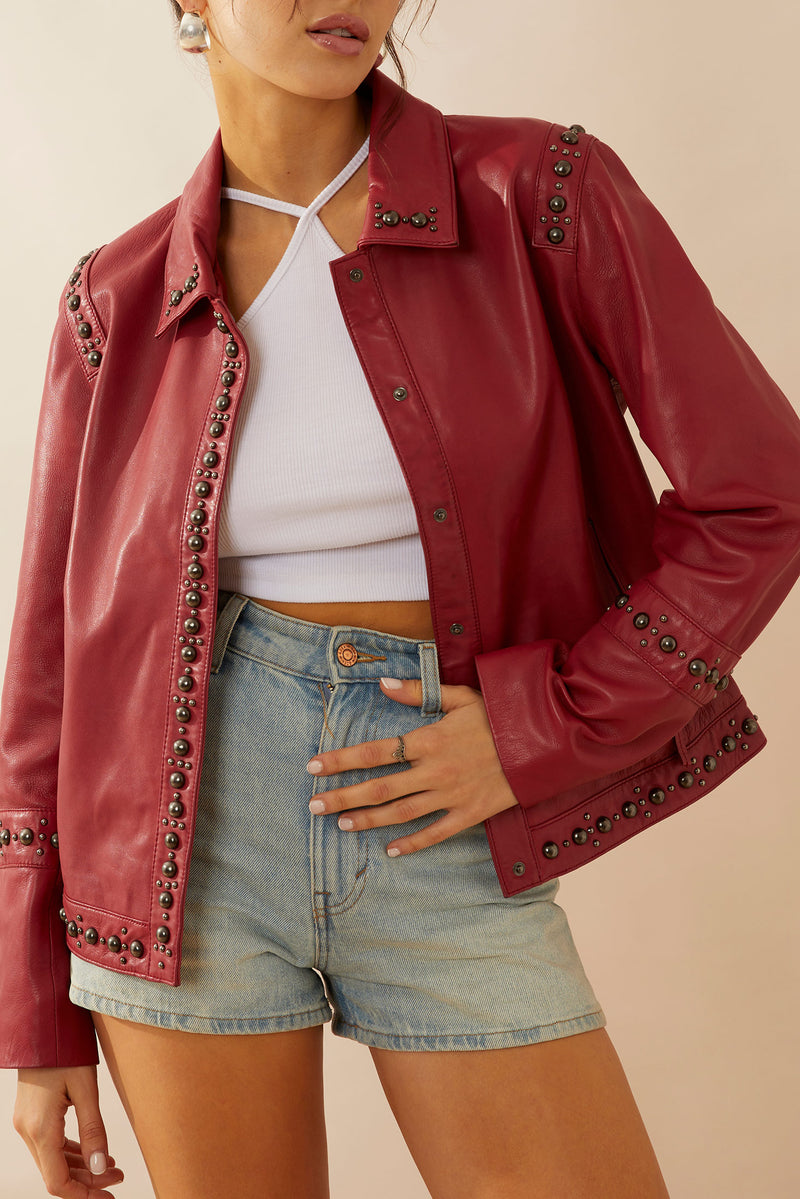 Octavia Jane Leather Jacket In Red