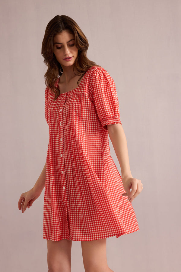 Dorothy's Dream Gingham Dress In Peach - Myra USA