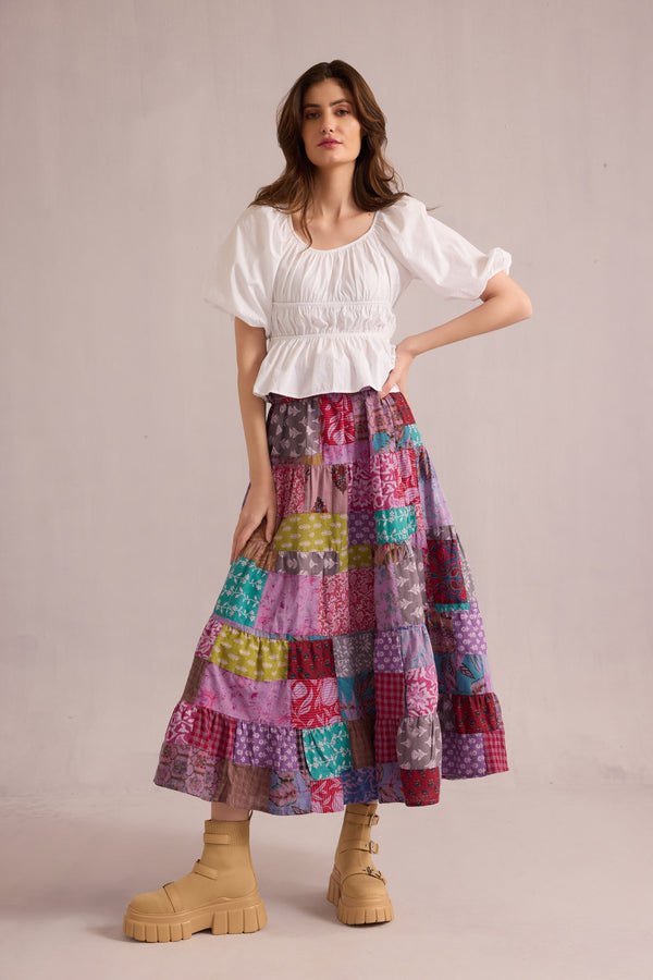 Love's Patchwork Skirt In Multicolor - Myra USA