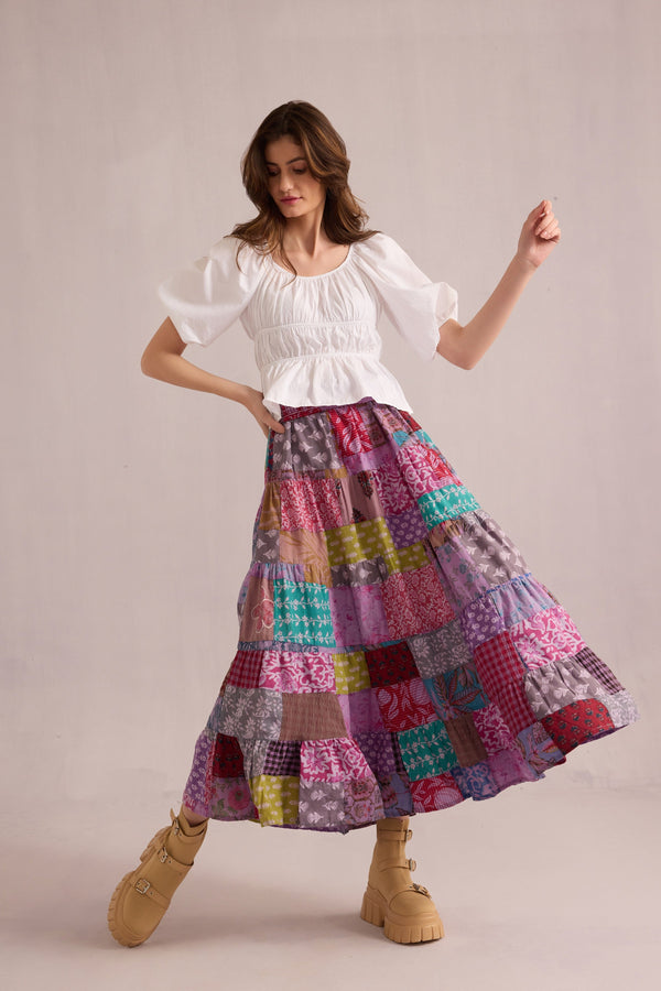 Love's Patchwork Skirt In Multicolor - Myra USA