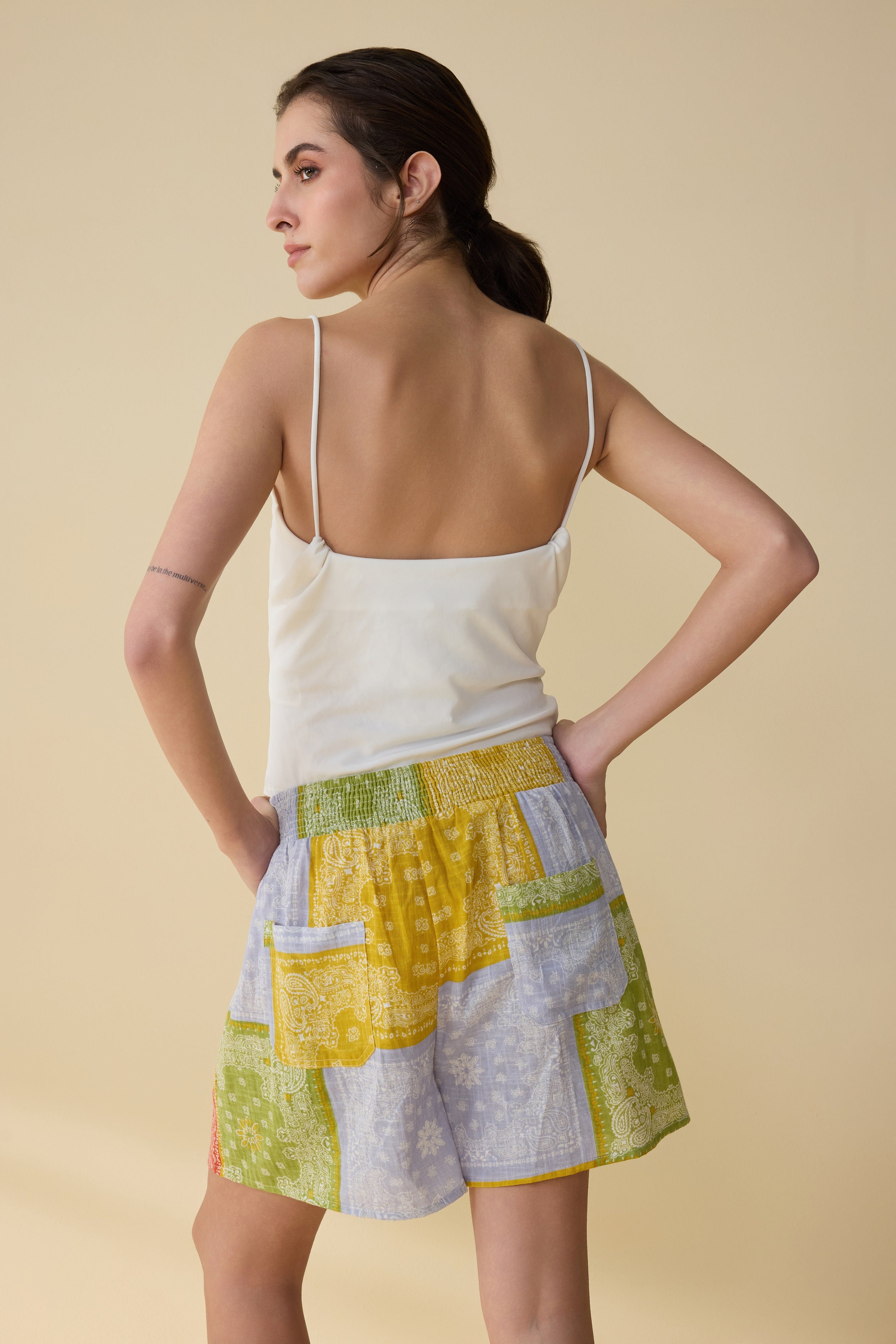 Paisley Spring Patchwork Shorts In Yellow