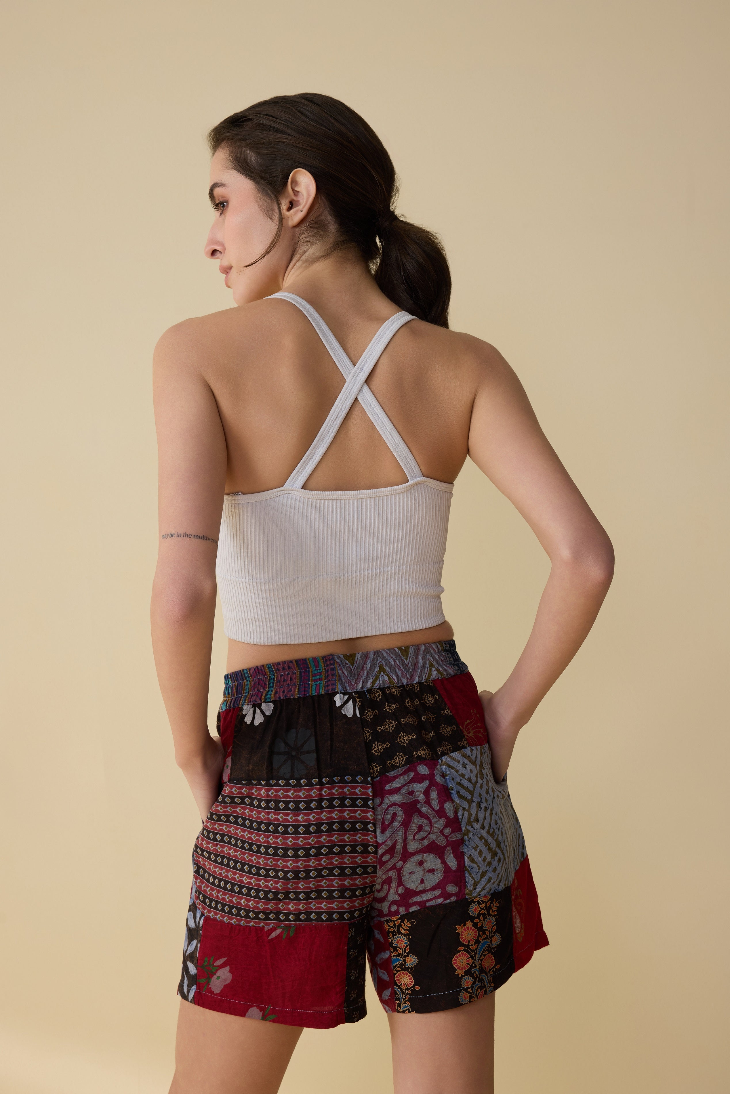 Isabella Paisley Patchwork Shorts In Red And Gray