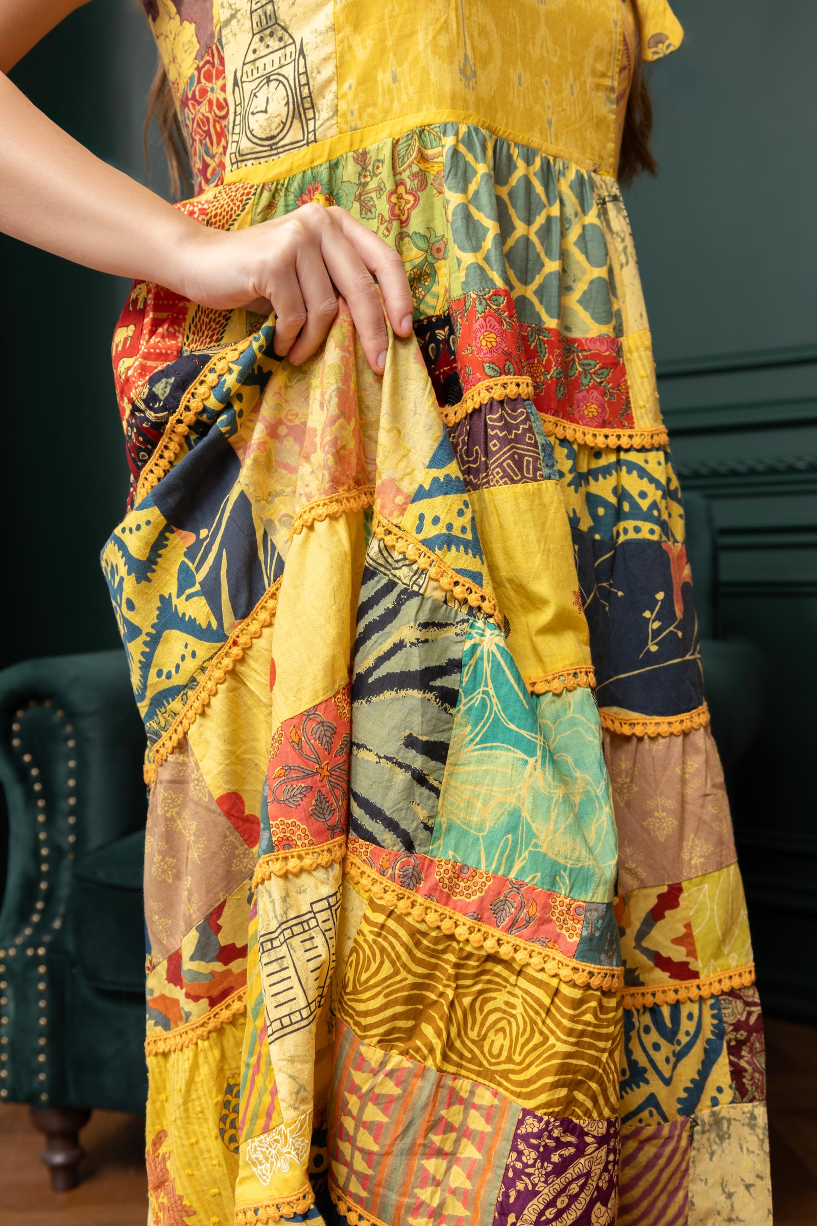 Savannah's Serendipity Patchwork Dress In Yellow - Myra USA