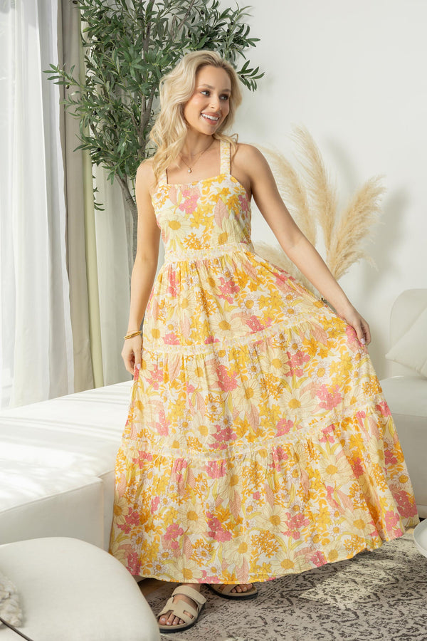 Adelaide Blossom Dress In Yellow - Myra USA
