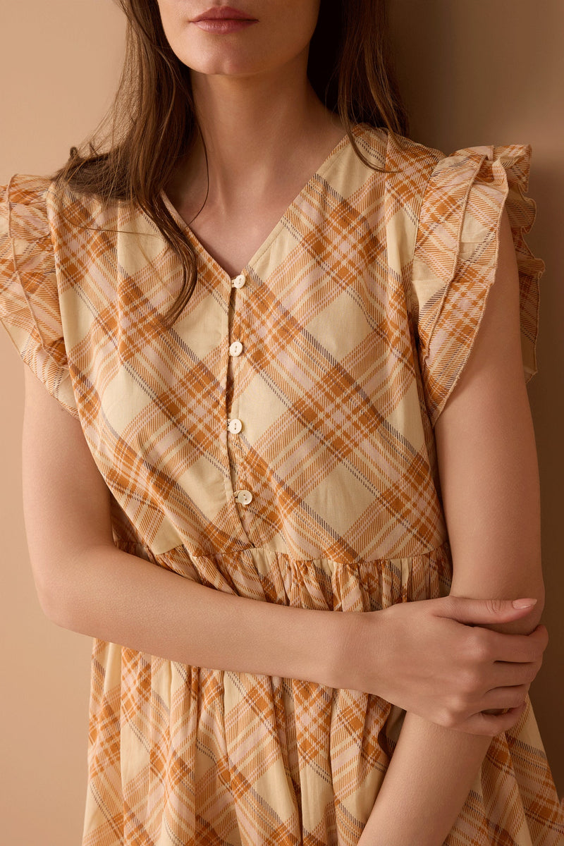 Riley Shirt Dress In Peach and Off White