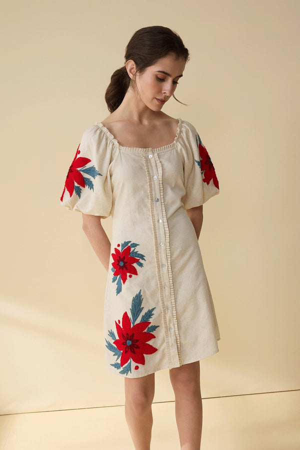 Emma Bloom Bouffant Dress In Off White - Myra USA