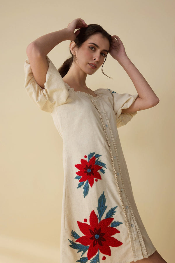 Emma Bloom Bouffant Dress In Off White - Myra USA