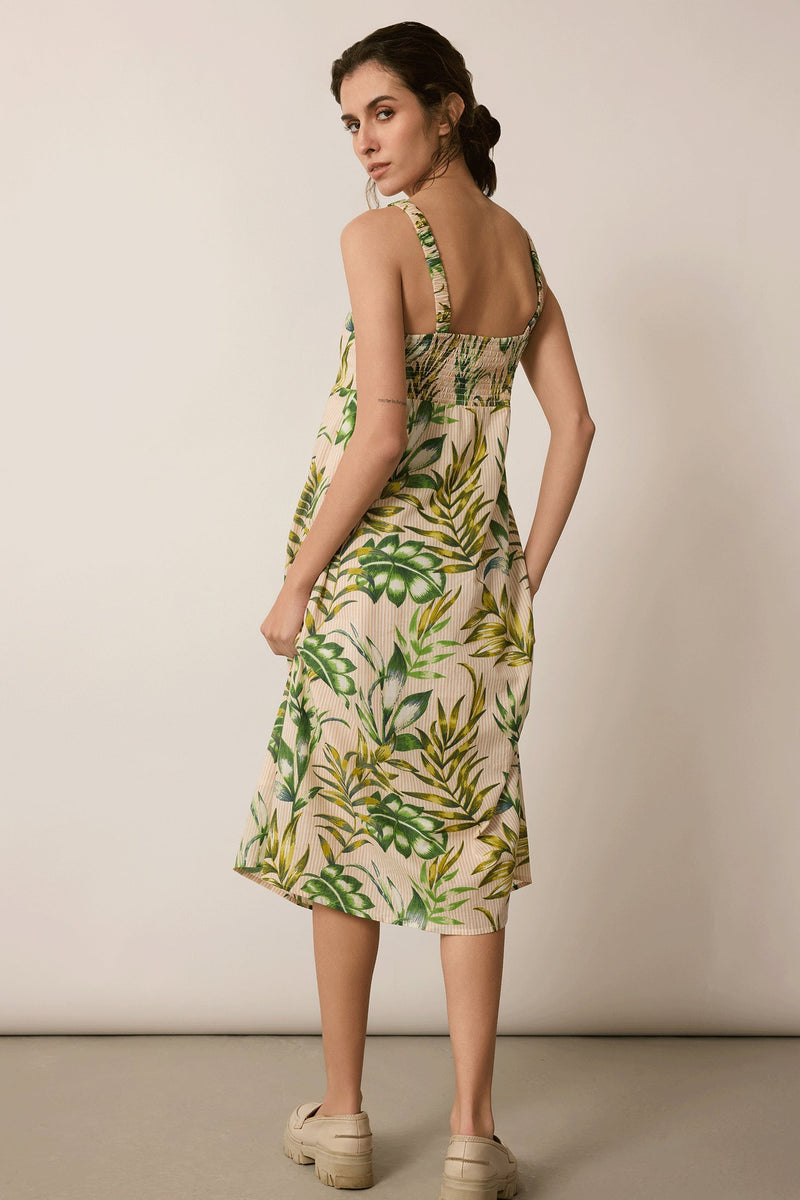 Ports of Call A-Line Dress In Off White and Green