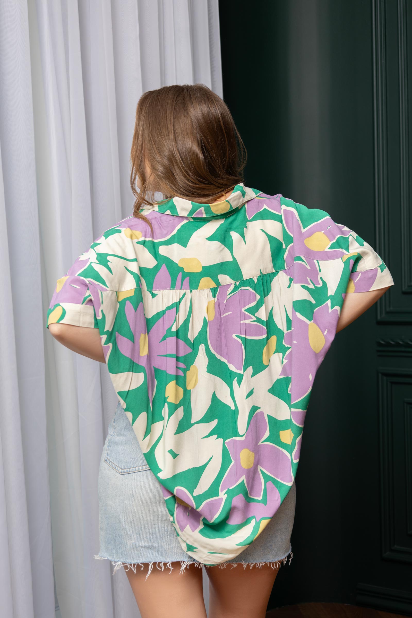 Elizabeth Floral Top In Green And Purple - Myra USA